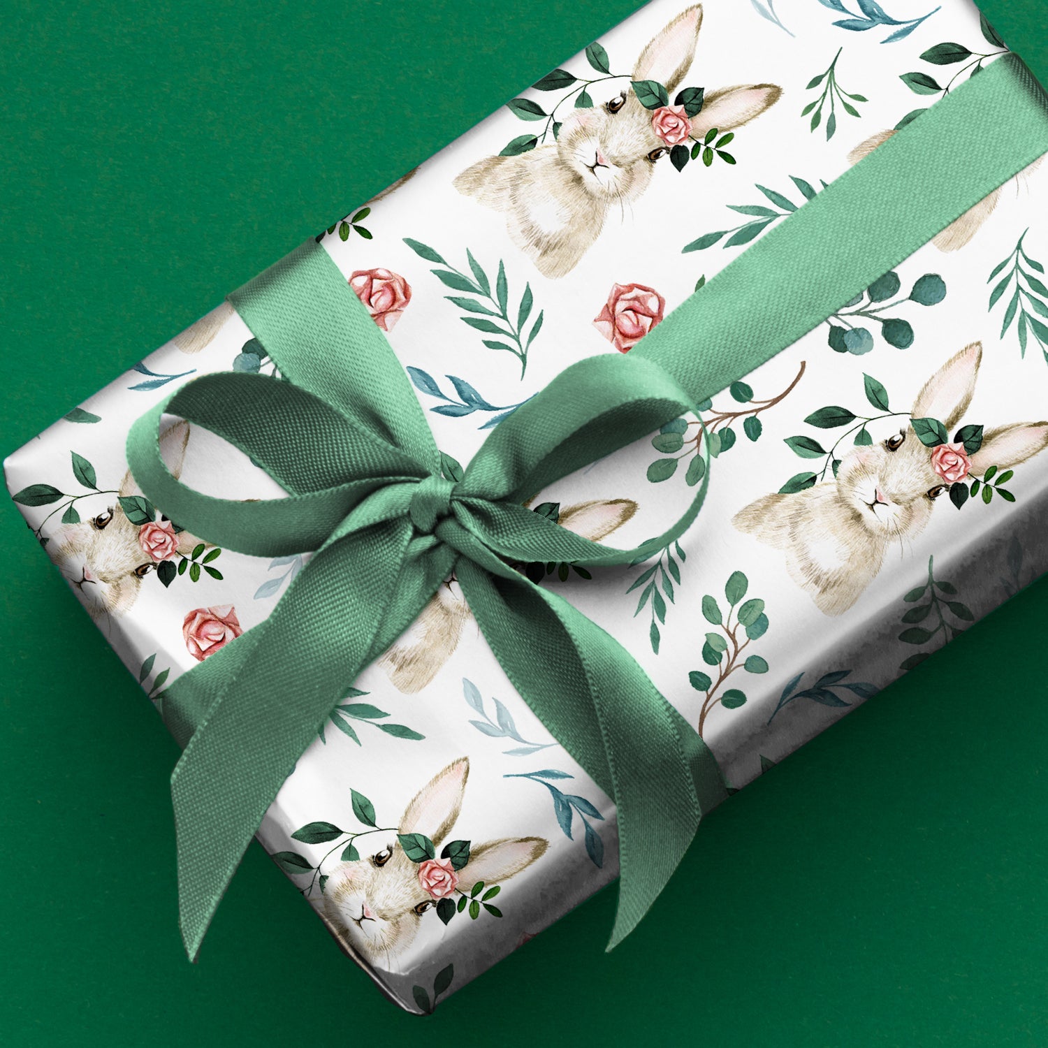 Watercolor Bunnies and Roses Wrapping Paper