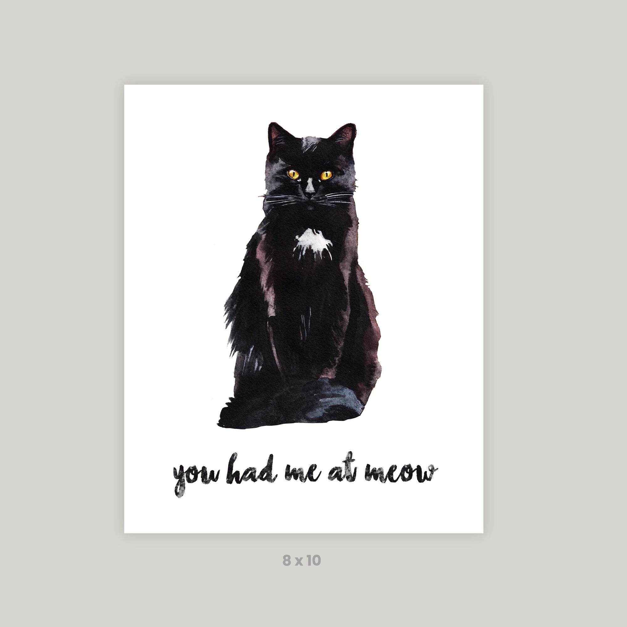 Watercolor Black Cat Fine Art Print