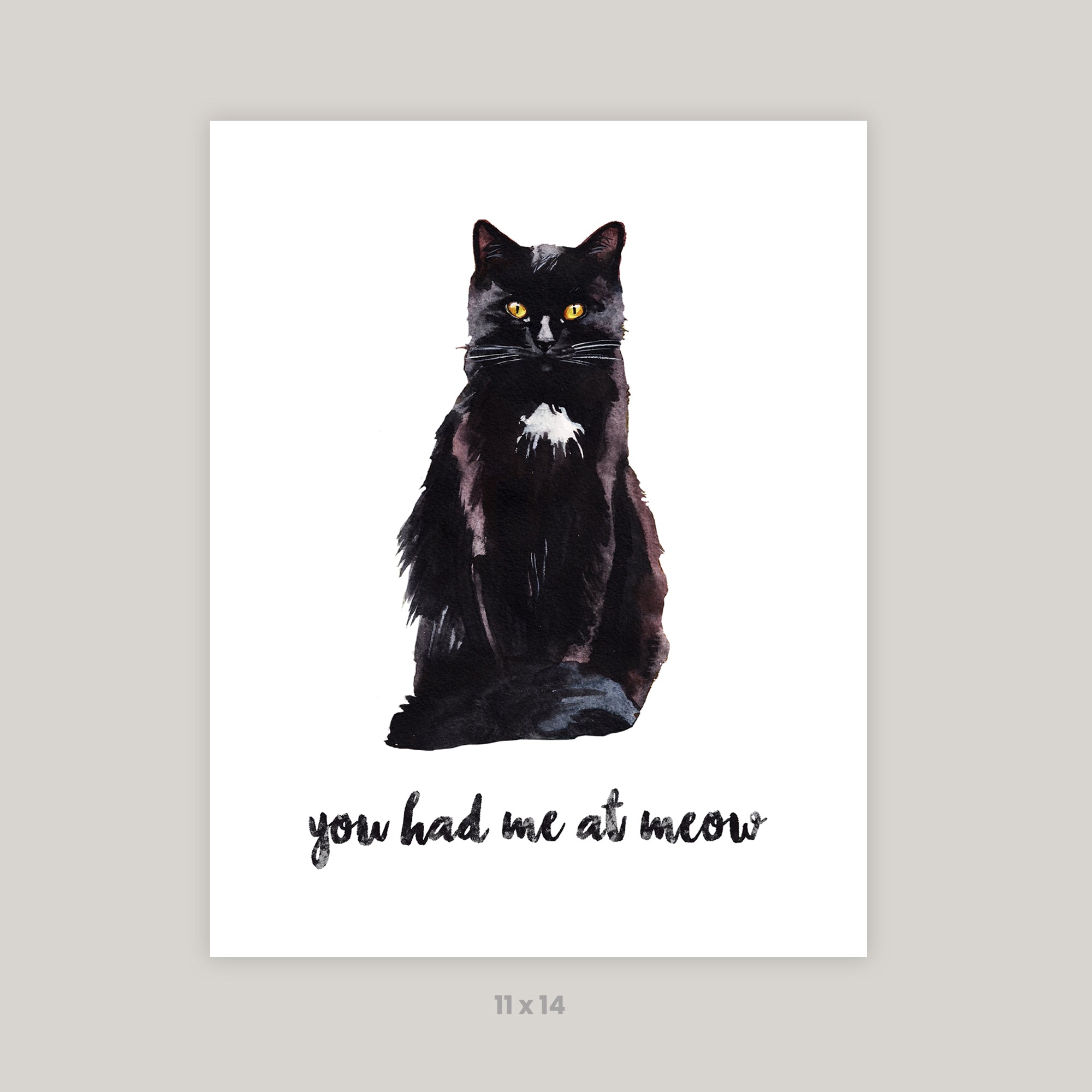 Watercolor Black Cat Fine Art Print