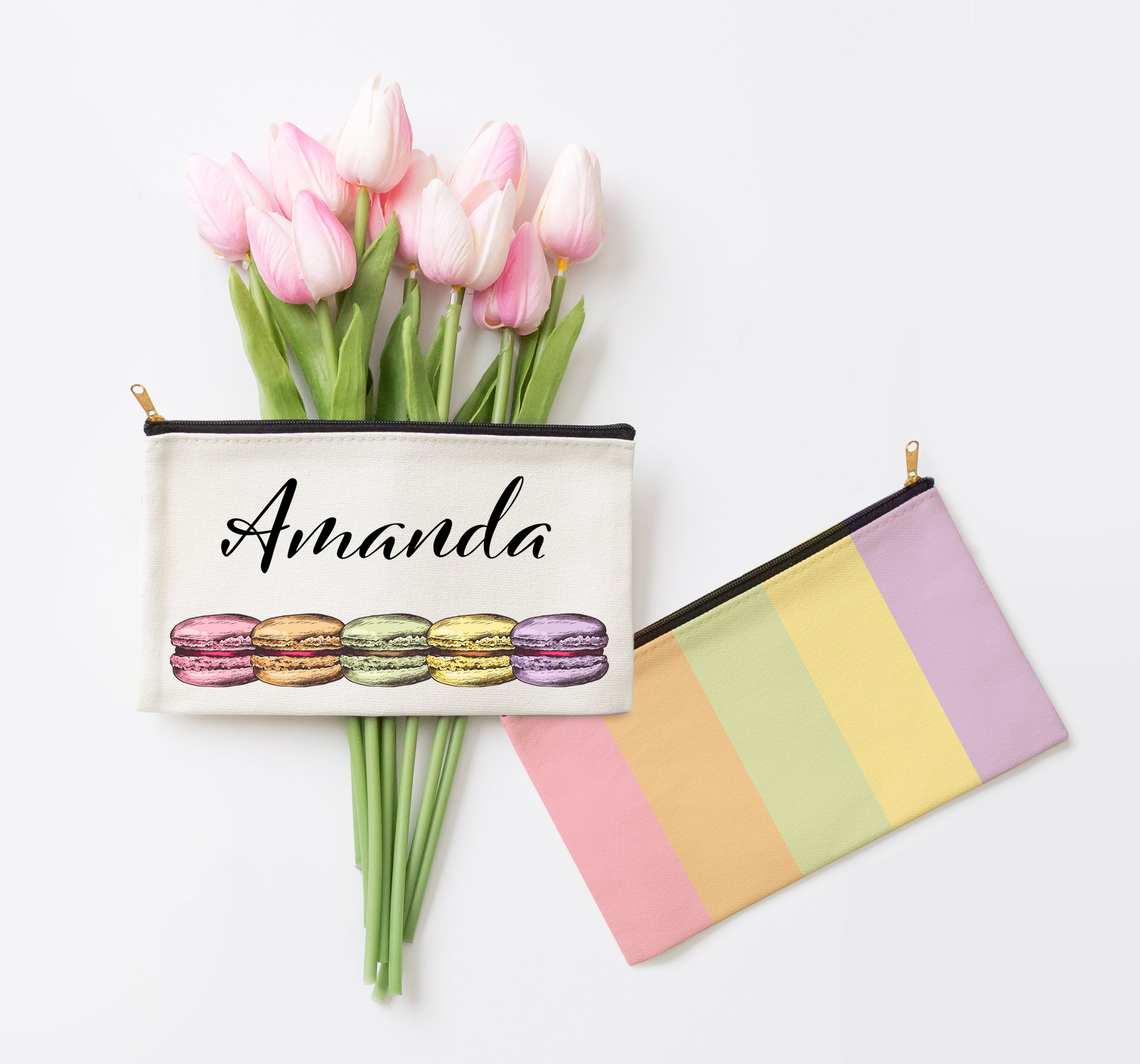 Personalized Makeup Bag with Macarons