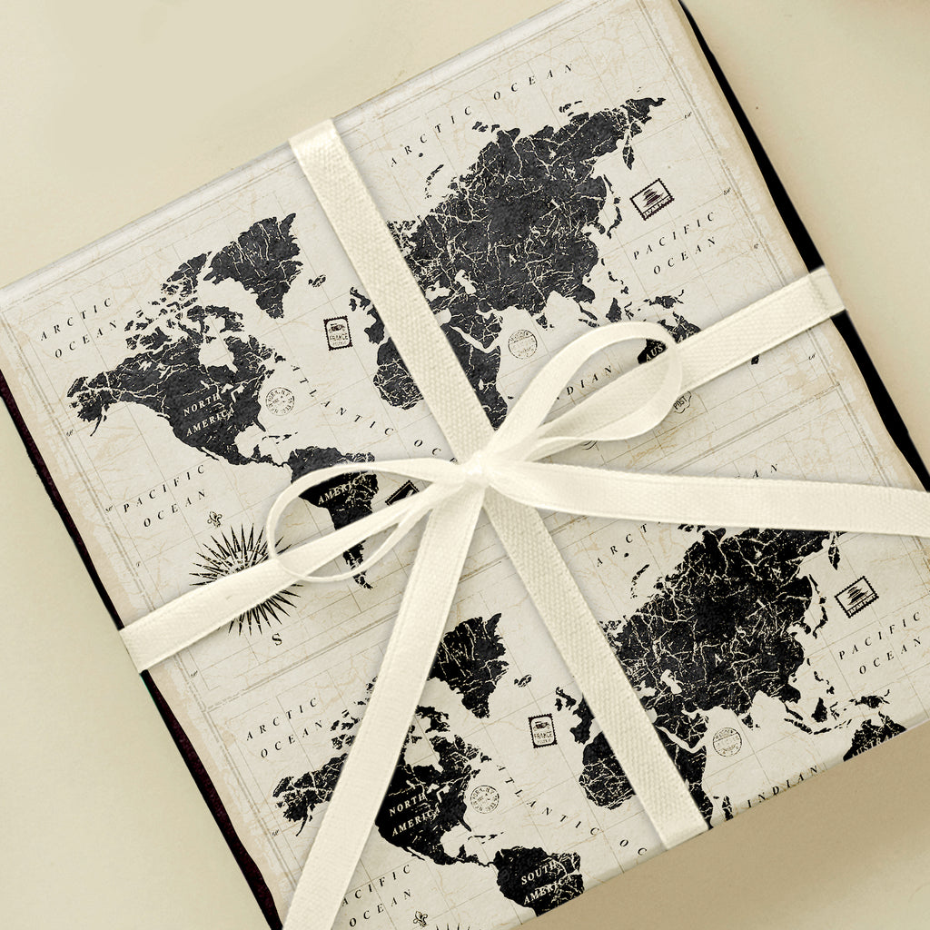 world map wrapping paper