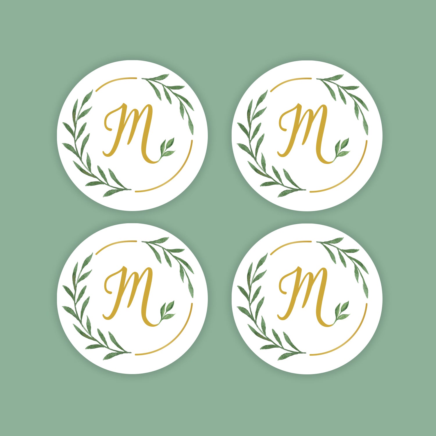 Personalized Monogram Watercolor Fern Sticker Set