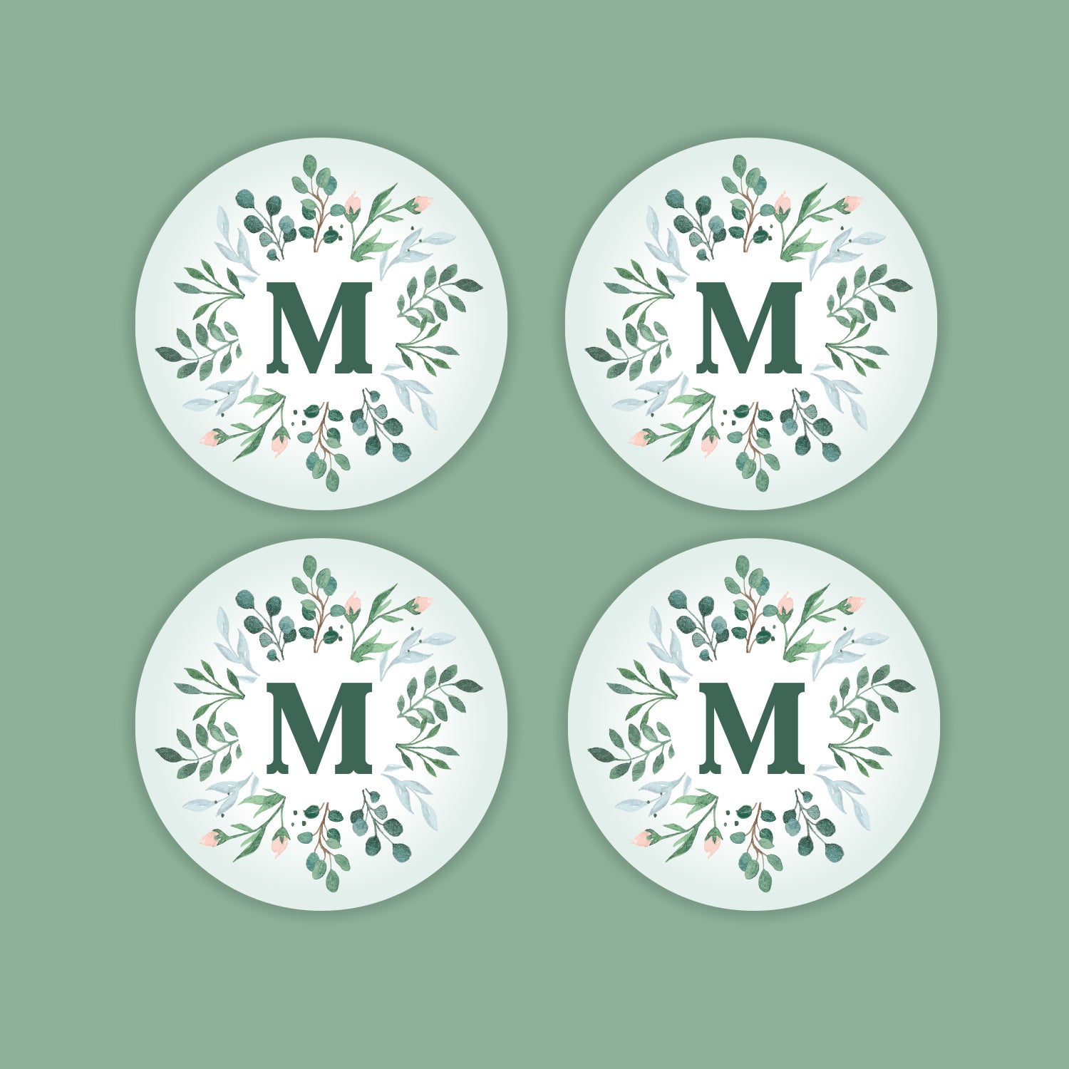 Personalized Monogram Watercolor Flower Sticker Set