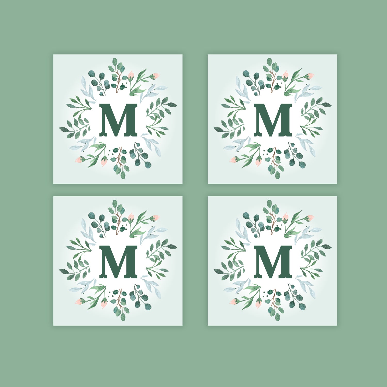 Personalized Monogram Watercolor Flower Sticker Set