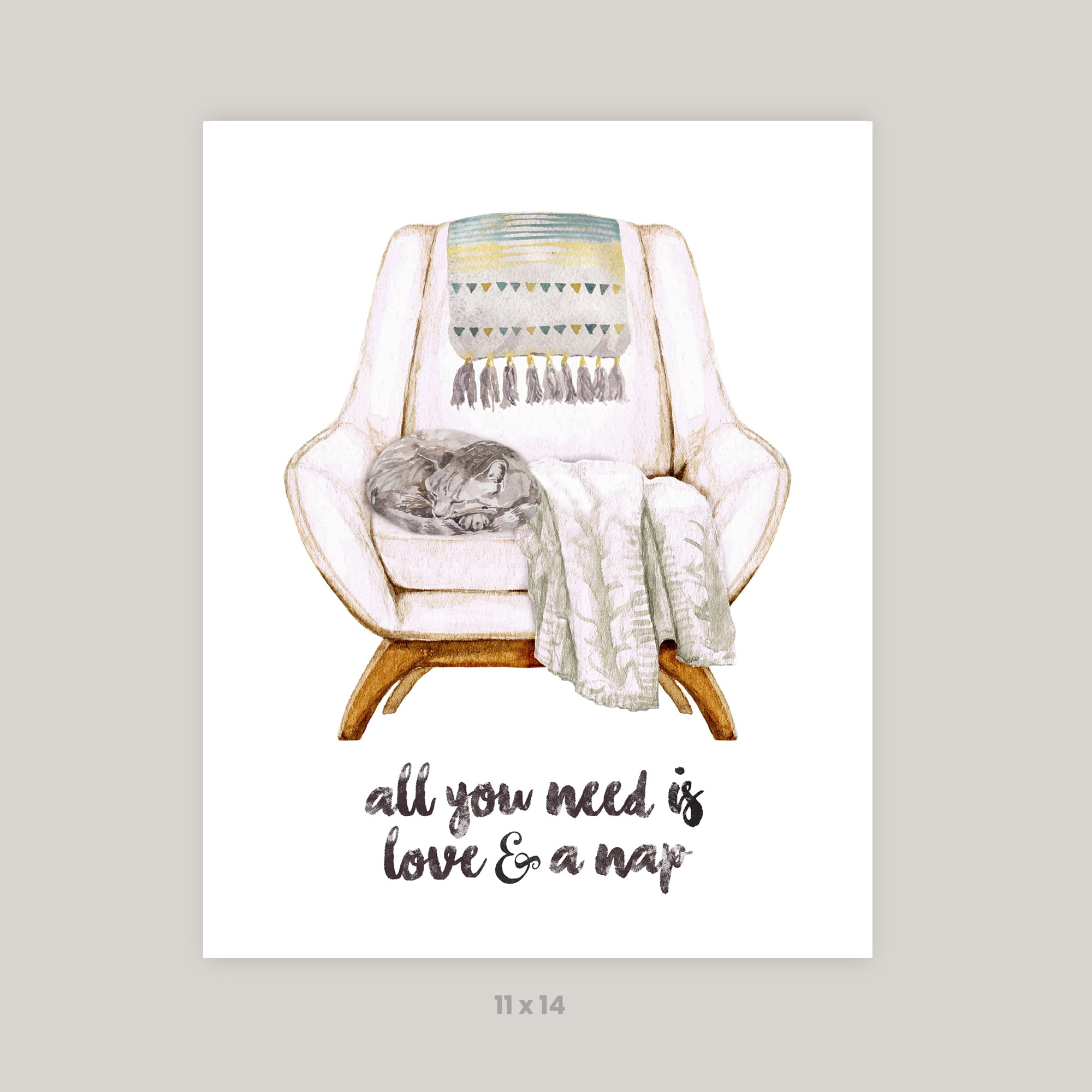 all you need is love and a nap sleeping cat print