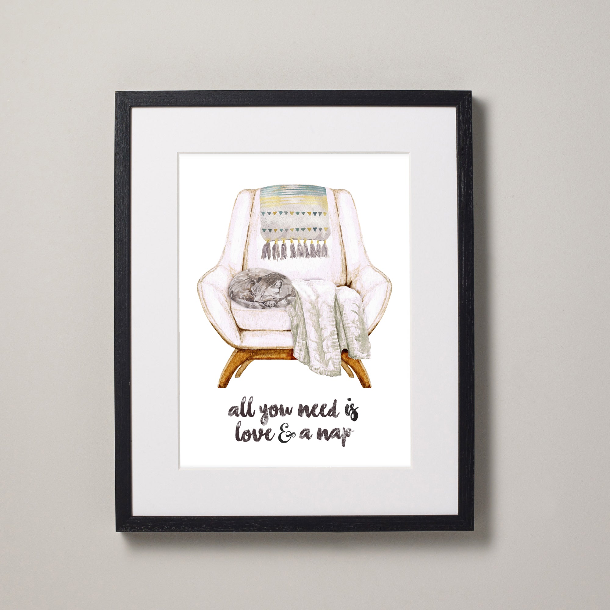 all you need is love and a nap sleeping cat print