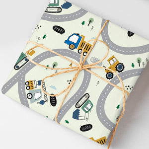 Sikiweiter Construction Wrapping Paper - 12 Sheets Construction Wrapping Paper Birthday with Trucks - 19.7 x 27.6 Inches per Sheet
